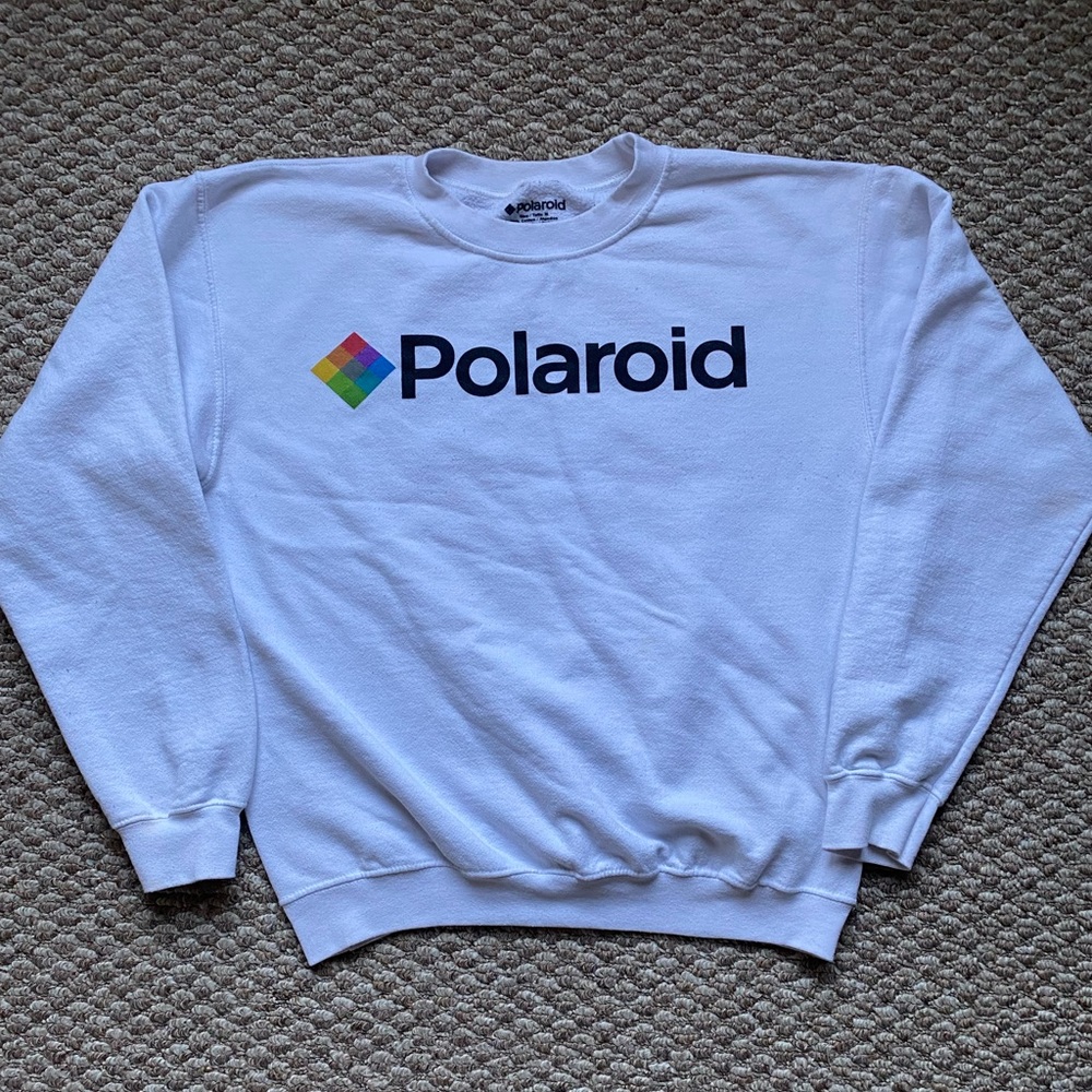 Polaroid White Long Sleeve Crew Neck Sweatshirt Size Medium